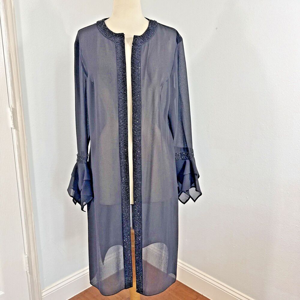 Studio One Kimono Womens 14 Black Sheer‎ Flare Sleeve Whimsical Goth Fairy Y2K